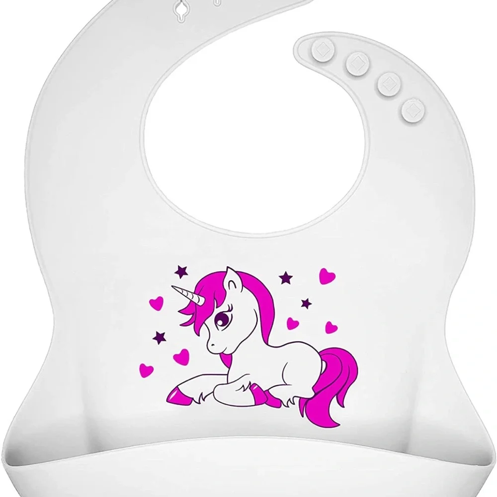 Unicorn Silicone Toddler Plate with Silicone Spoon And two baby Bibs - Picture 6 of 8